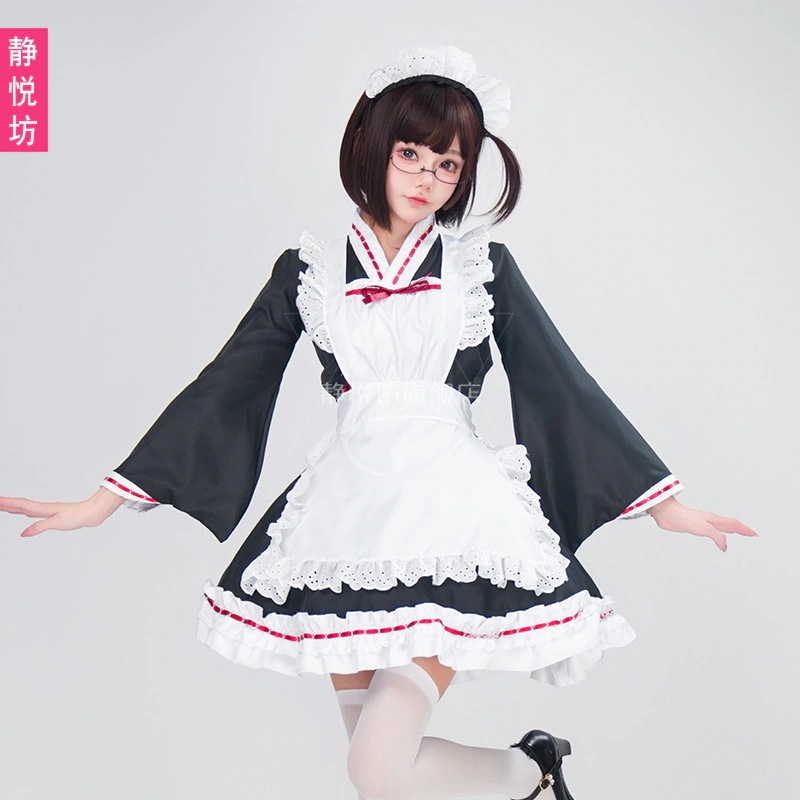日本の白黒メイド服コスプレ衣装ロリータハウスダンスと衣装アニメパフォーマンスロリータ