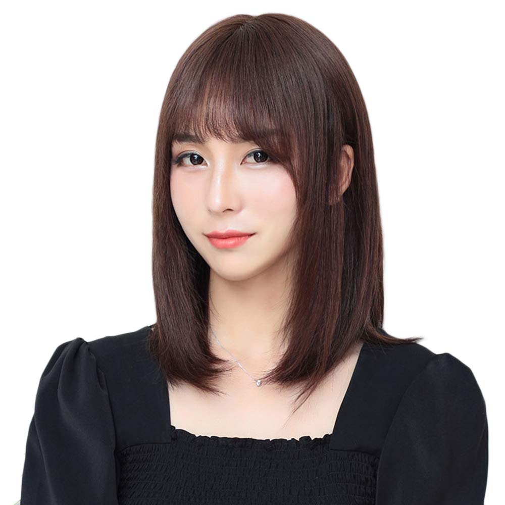 YXO ウィッグ ボブ 100％人毛 セミロング フルウィッグ 人毛フルウィッグ 女性用かつら かつら 女性 レディース 前髪 ぱっつん 手植え 女性用 医療用 小顔 人気 装着簡単 軽い 抗菌 （ヘ
