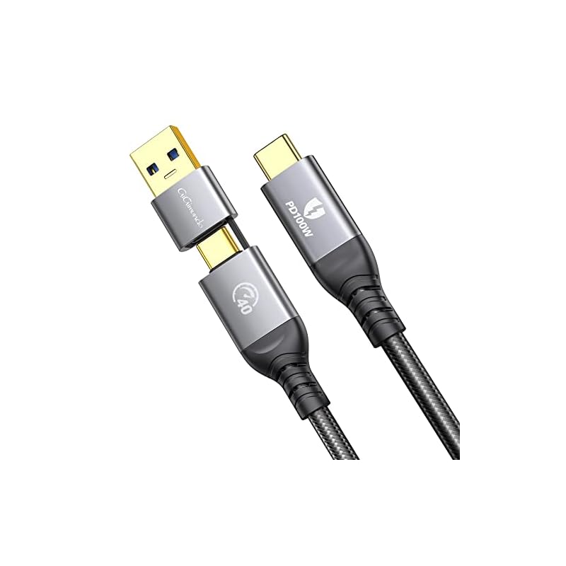 GiGimundo Thunderbolt 3/4 ケーブルUSB4.0 2-in-1 USB-A/C to USB-C 【40GbpS高速データ転送 100W急速充電 4K@60Hz映像出力 PD対