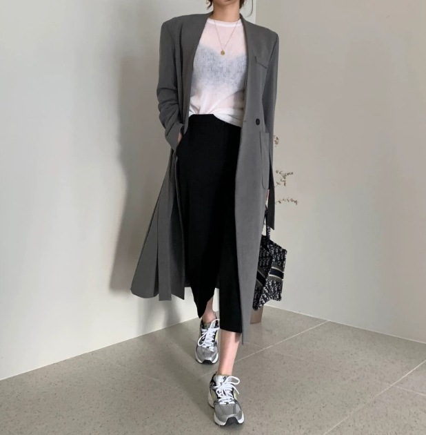 アウター レディース コート ロングコート トレンチコート ロング丈 ハイウエスト 膝下 海外 長袖 襟付き Vネック ゆったり 無地 定番 フォーマル エレガント きれいめ かわいい 大人女子