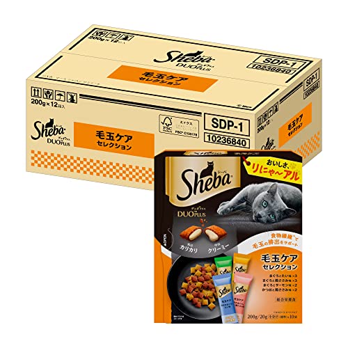 シーバ (Sheba) デュオプラス キャットフード 毛玉ケアセレクション 成猫用 200g×12個(ケース買い)