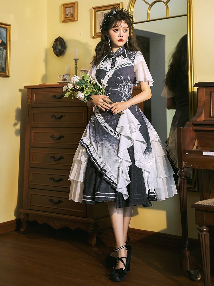 中国風の優雅なチャイナドレス ロリータワンピースフルセット