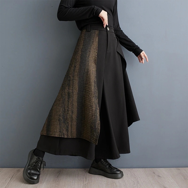 2024春新型キュロットスカート ダークカラーのワイドパンツひんやりボトムススラックスパンツ