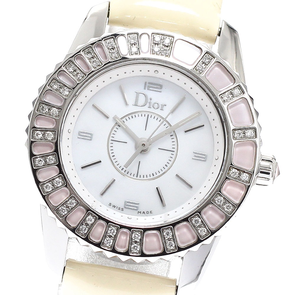 クリスチャンディオール Christian Dior CD112111 クリスタル ダイヤベゼル クォーツ レディース 箱・保証書付き_938551【中古】