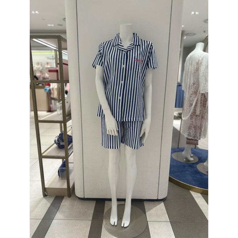 綿60番手高密度ストライプ捺染夏女性パジャマ(WP744)