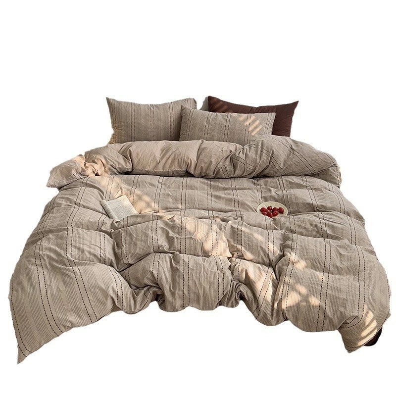 寝具セット 四点セット 全綿 色織 大提花 水洗い可能 シンプル レトロスタイル 掛け布団カバー ベッドスカート