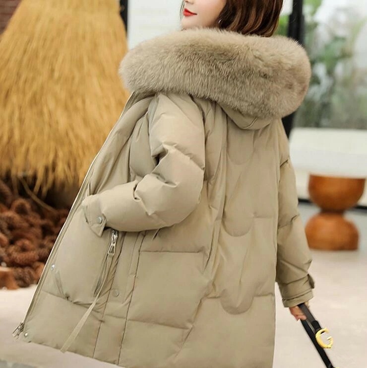 大きいサイズダウンコート　ダウン90%　レディース　アウター　フード付き　ダウンジャケット ファー付き 　リアルファー　ファー取り外す可　軽量 冬　防寒 　冬服　カジュアル　無地　Aライン　冬アウター
