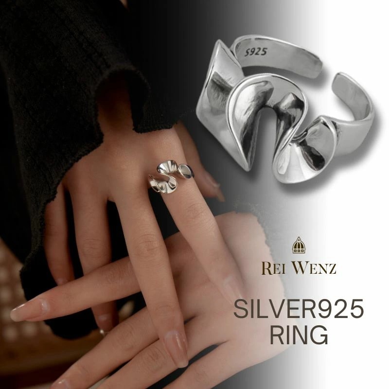 【高品質Silver925】シルバー リング フリル いぶし銀 幅太 大きい ニュアンス レディース 重ね 金属アレルギー インスタ おしゃれ オフィス プレゼント 人気 韓国