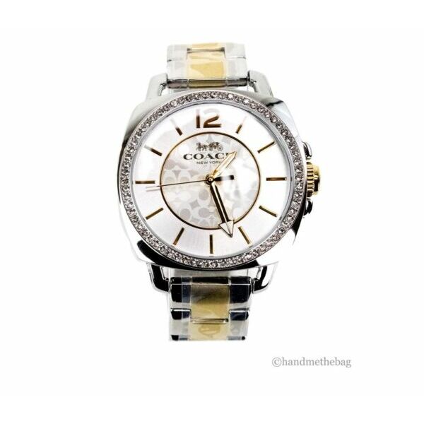 カジュアル腕時計 Coach(14503143) Boyfriend Crystal Bezel Logo Dial Silver and Gold Toned Watch