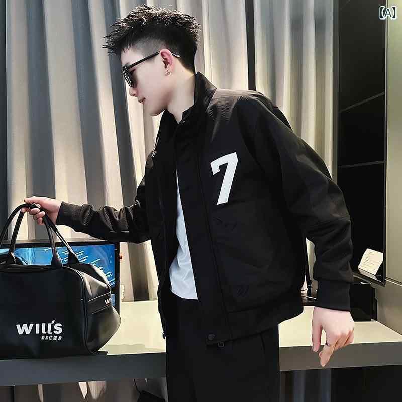 アウター メンズ カジュアル おしゃれ デジタル プリント スリム ジャケット カジュアル スタンドカラー ガウン 春秋 トレンディ ビッグ ポケット ジャケット