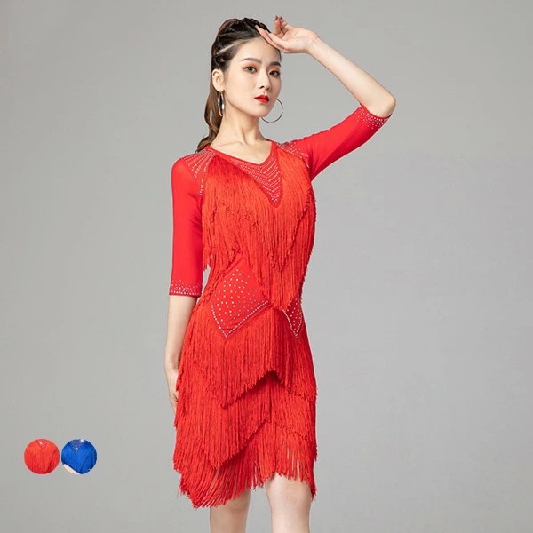 品質保証社交ダンス ラテンドレス 社交ダンス 社交ダンス衣装 ワンピース ダンス衣装 演技服 ワンピース 透け感 装飾あり 練習着 長袖 ワルツ チャチャチャ ラテン ステージ衣装 演出着 演出用 フ