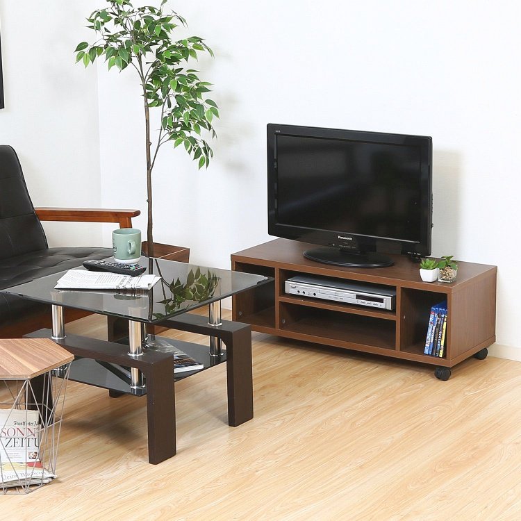 テレビ台 おしゃれ 24型・27型・32型 ローボード キャスター付き 幅89×奥行35×高さ32.9cm ミディアムブラウン