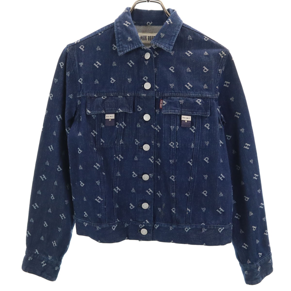 総柄 デニムジャケット M インディゴ ジージャン トラッカー レディース 古着