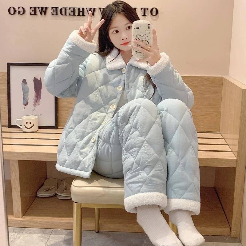 【急速出荷】ルームウェア秋冬新作 パジャマ レディース 秋冬 超厚手 三層ラミネート綿 パジャマ アウター ホームウェア スーツ プレミアム スウィート キュート