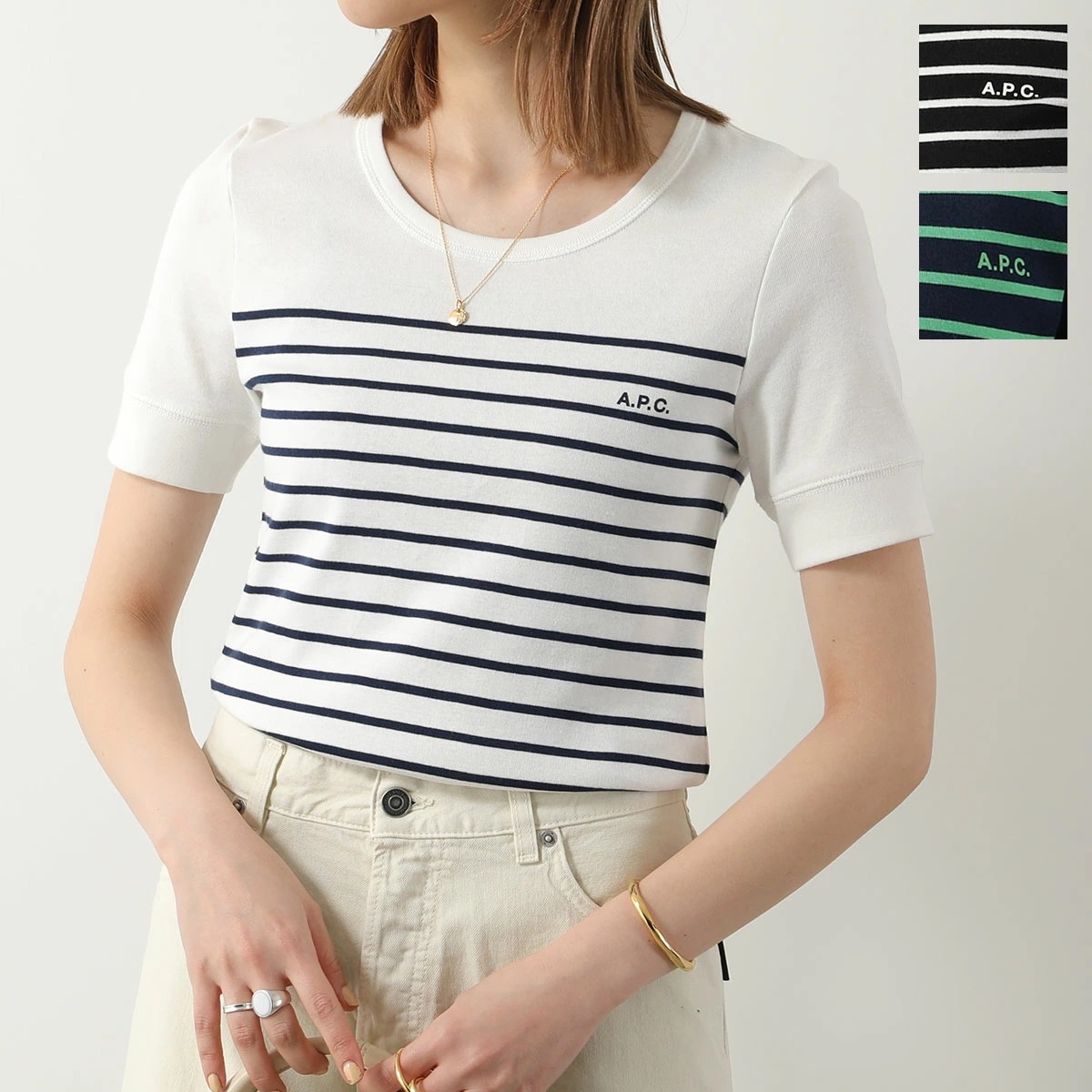 APC A.P.C. アーペーセー 半袖 Tシャツ t-shirt alexandrla COGWS F26340 レディース ボーダー ロゴプリント クルーネック コットン カラー3色