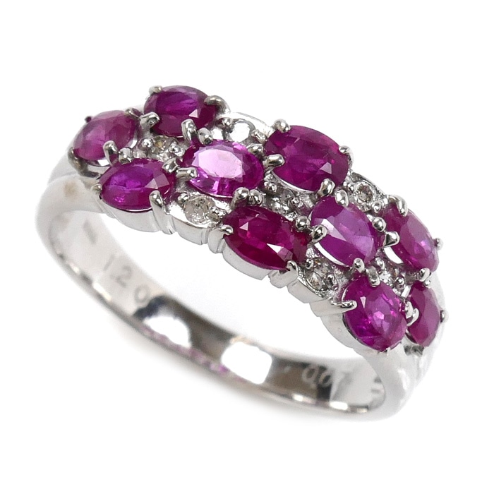 K18WG ホワイトゴールド リング・指輪 ルビー1.20ct ダイヤモンド0.07ct 12号 3.2g レディース 中古