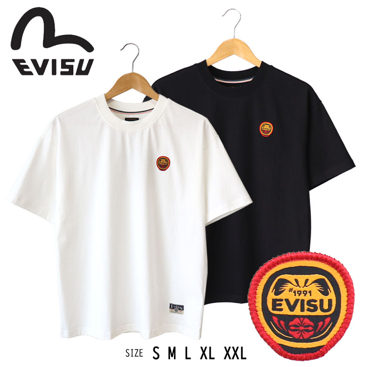 EVISU エヴィス リラックスフィット Tシャツ VINTAGE だるまとロゴ刺繍 半袖 ビンテージ かっこいい シンプル 丈夫 厚手 ゆったり メンズ レディース 2ESHTM5TS1245