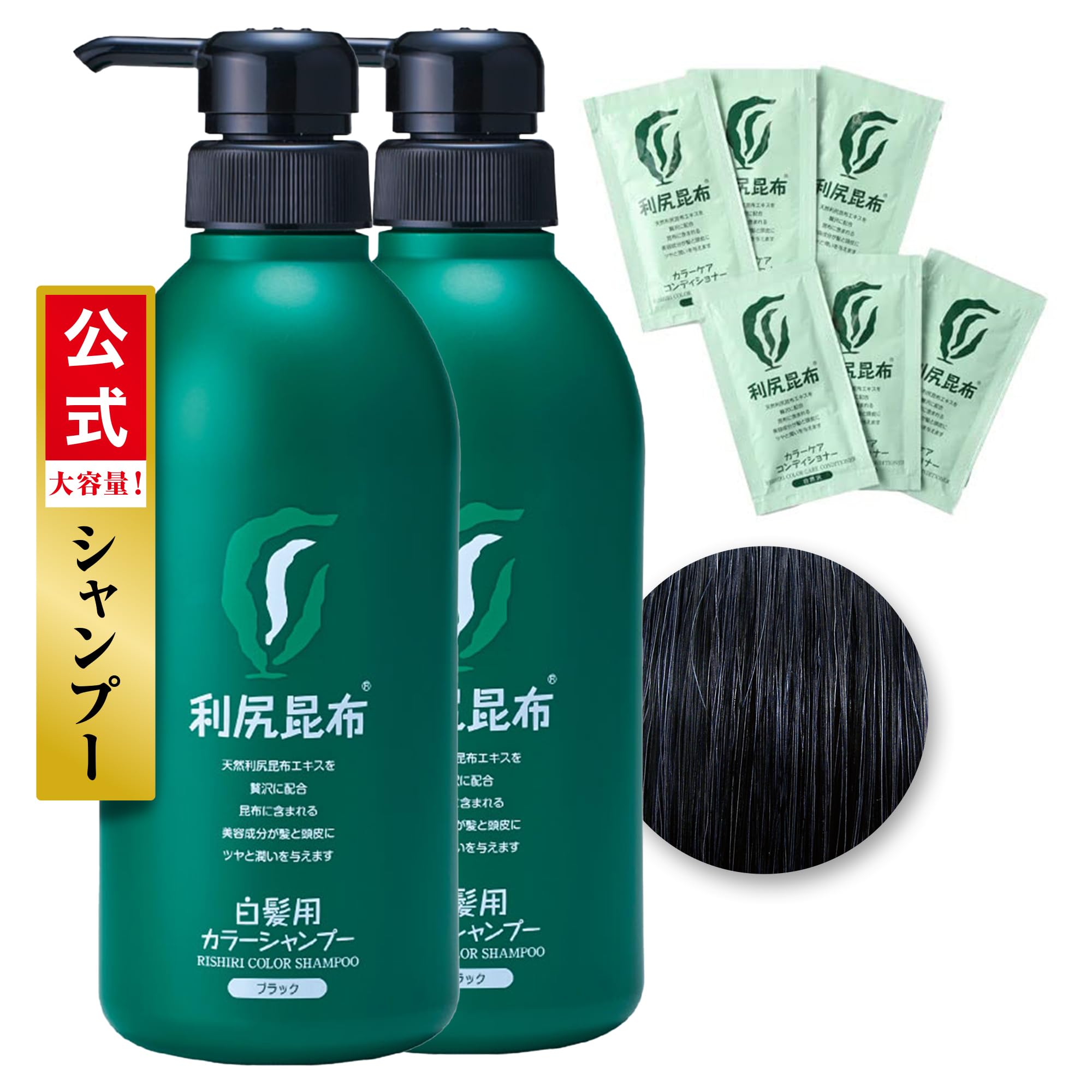 Sastty (サスティ) 【白髪用】大容量サイズ 利尻カラーシャンプー (ブラック) 500ml×2本セット 【利尻カラーケアコンディショナーおまけ6包付】