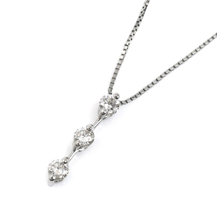Pt900/850 ネックレス ベネチアン ダイヤモンド0.32ct 3.5g -47cm フリーチェーン レディース 中古