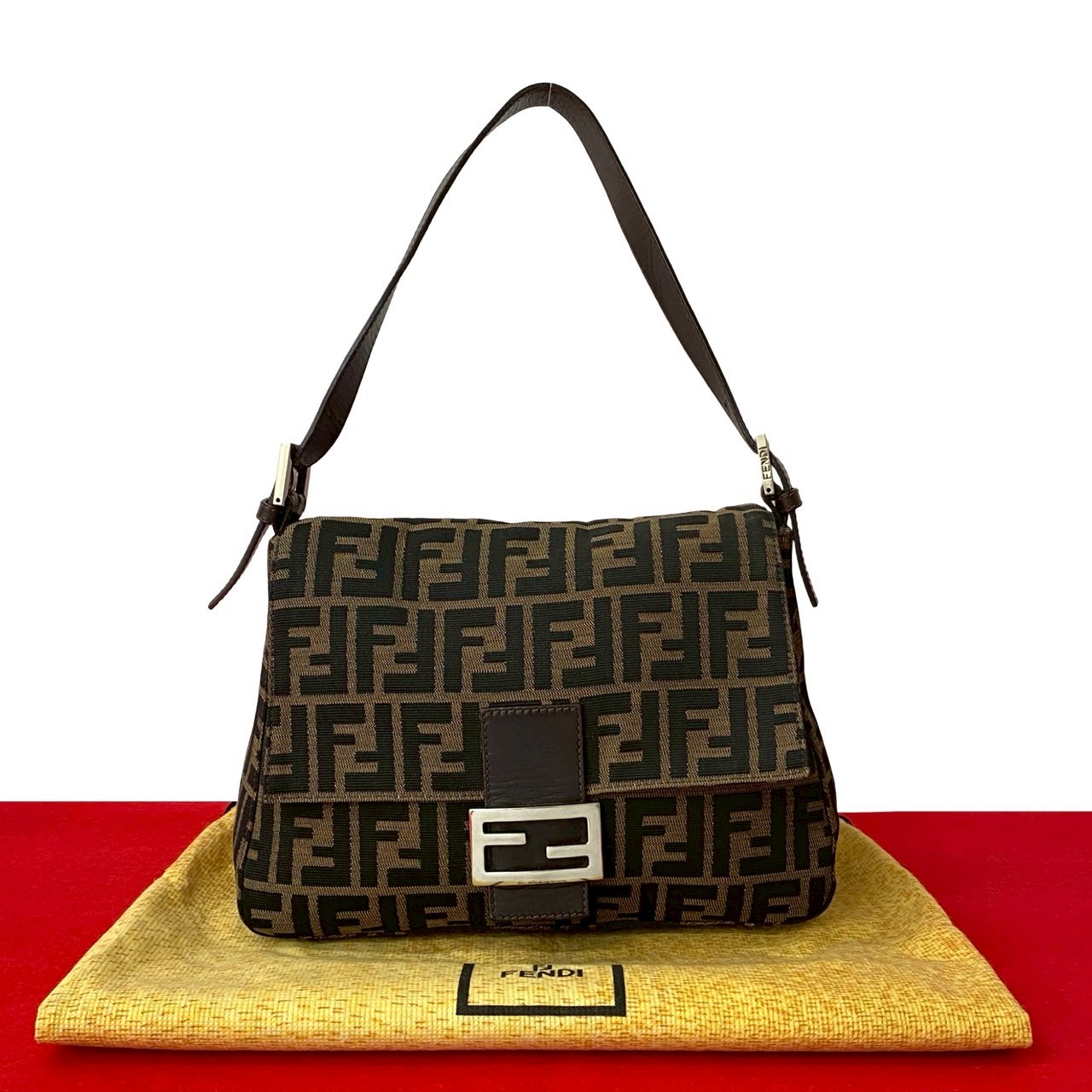 ヴィンテージ マンマバケット ズッカ FF 柄ショルダーバッグ レザー キャンバス ブラウン 38275