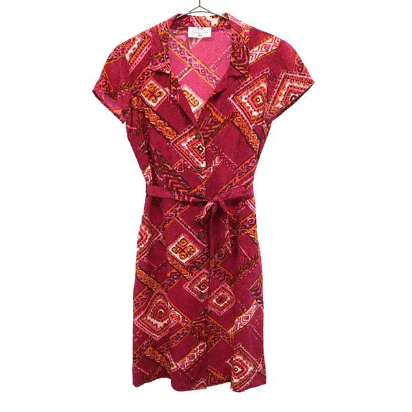 総柄 半袖 ワンピース 4 ピンク系 レディース