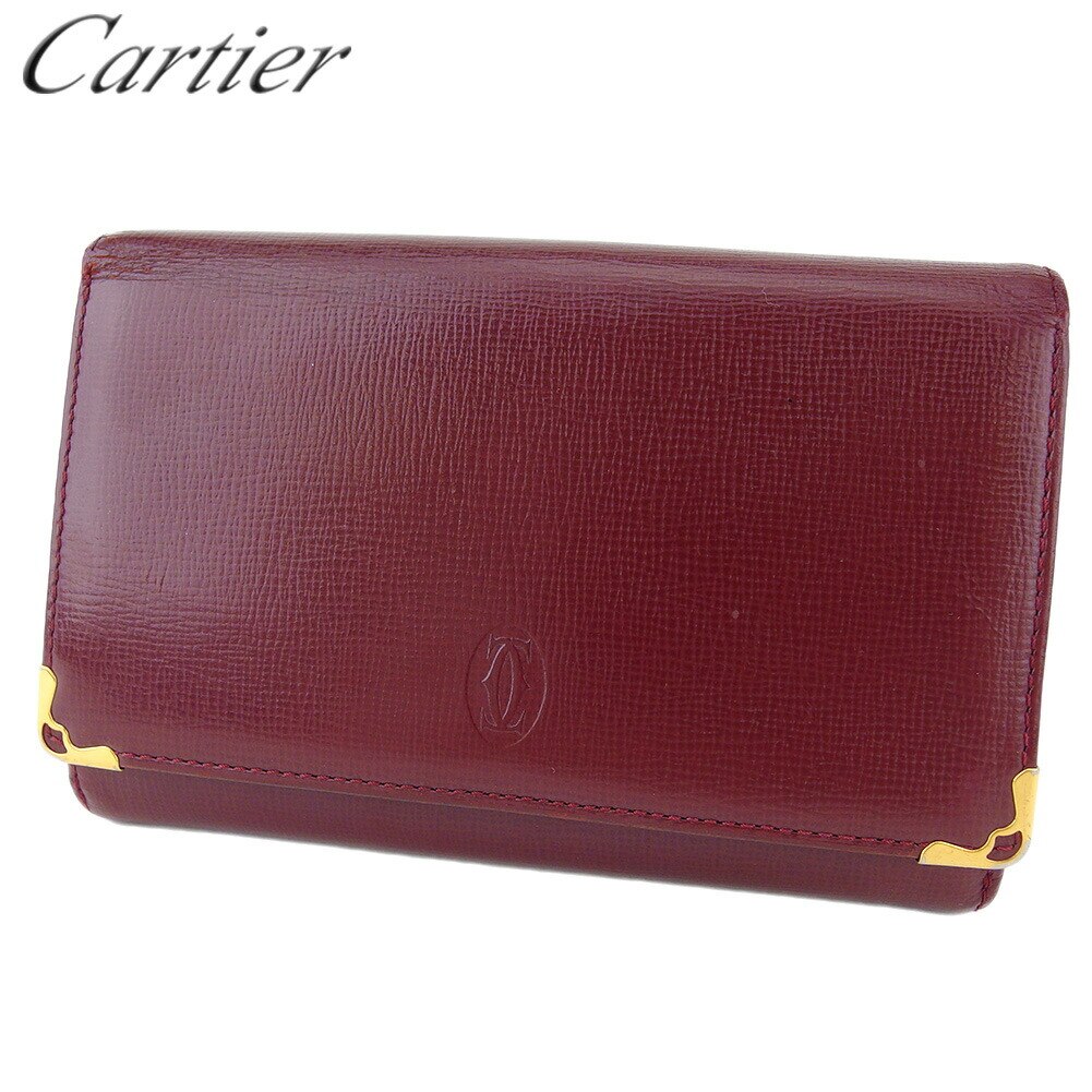 L字ファスナー 財布 二つ折り マストライン レディース メンズ ボルドー ゴールド 中古