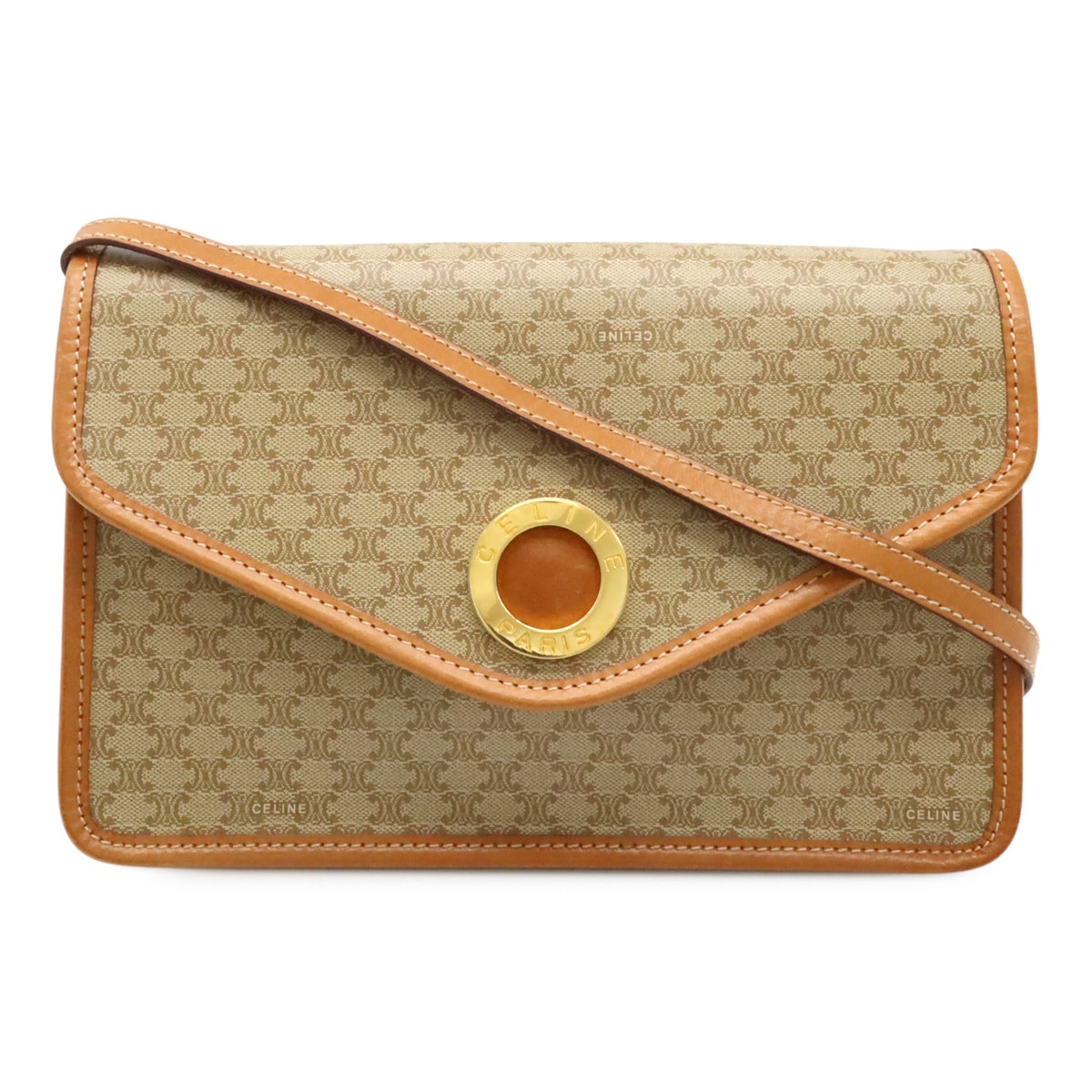 マカダム柄 サークルロゴ ショルダーバッグ セミショルダー 2WAY クラッチバッグ PVC ベージュ ライトブラウン ゴールド金