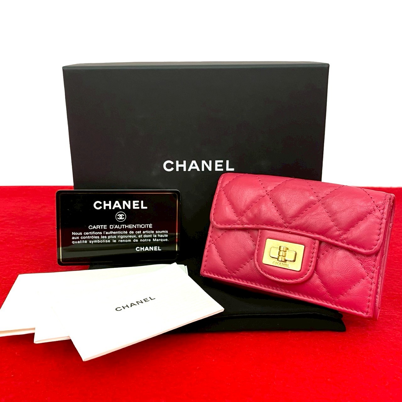 2.55三つ折り財布 ラムスキン ピンク e92-4