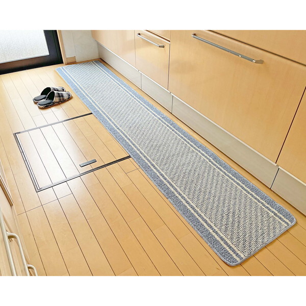 マルナカ 6454 日本製キッチンマット コットンライン 45×240cm ブルー メーカー直送