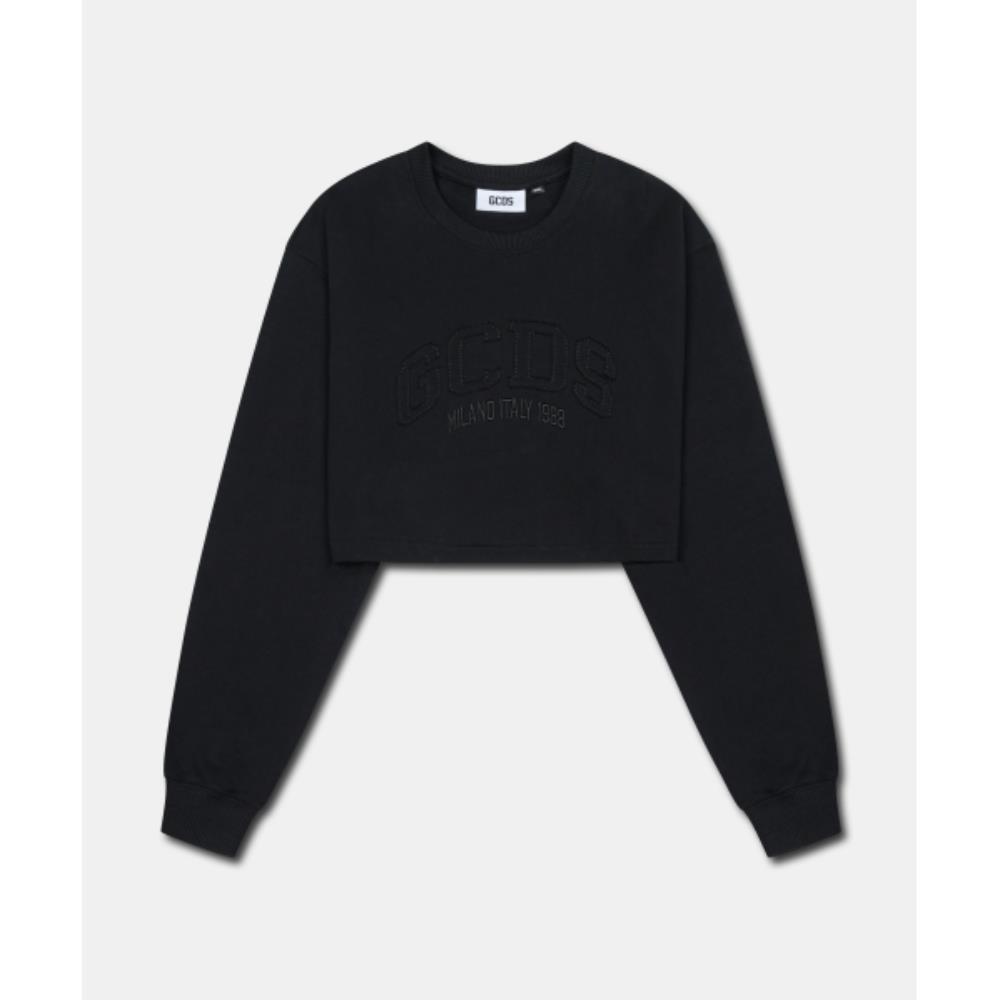 GCDS LOUNGE LOGO CROP CREWNECK DKSOA21065BK