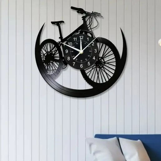 壁掛け時計 ウォールクロック ブラック お洒落 掛け時計 ユニーク 自転車デザイン ブラック サイレントクロック 静音 モダン シンプル 4-7