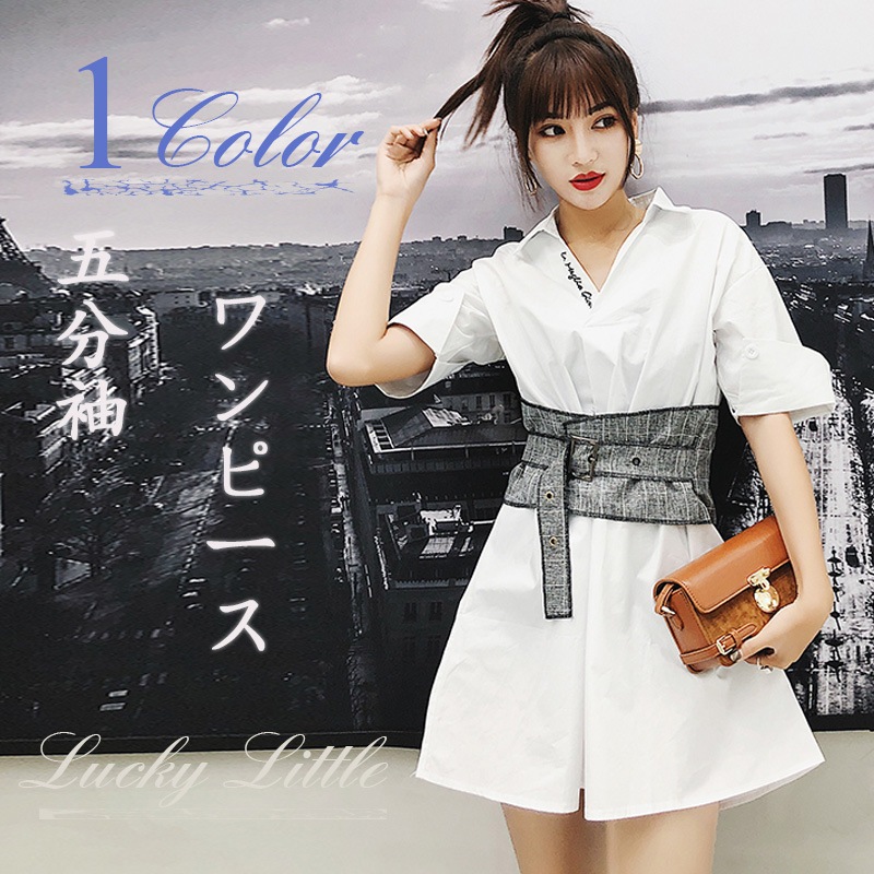 韓国ファッションチュニック五分袖シャツワンピ51