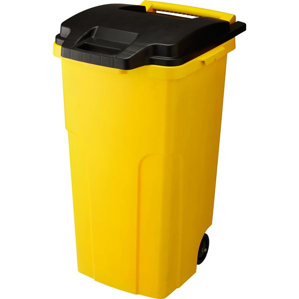 (3セット) 可動式 ゴミ箱/キャスターペール (90C2 2輪 イエロー) フタ付き ダストボックス (家庭用品 掃除用品)