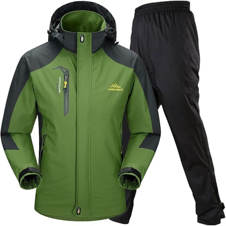 アウトドア ジャケット レインスーツ 上下セット 登山服 雨具 カッパ レインコート レインウェア(4.グリーン (防水レインパンツ), XL)