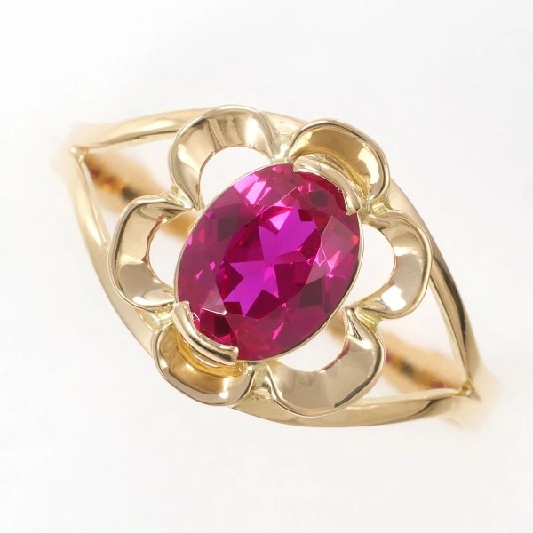 K14 14金 YG イエローゴールド リング 指輪 18号 合成ルビー ジュエリー 中古