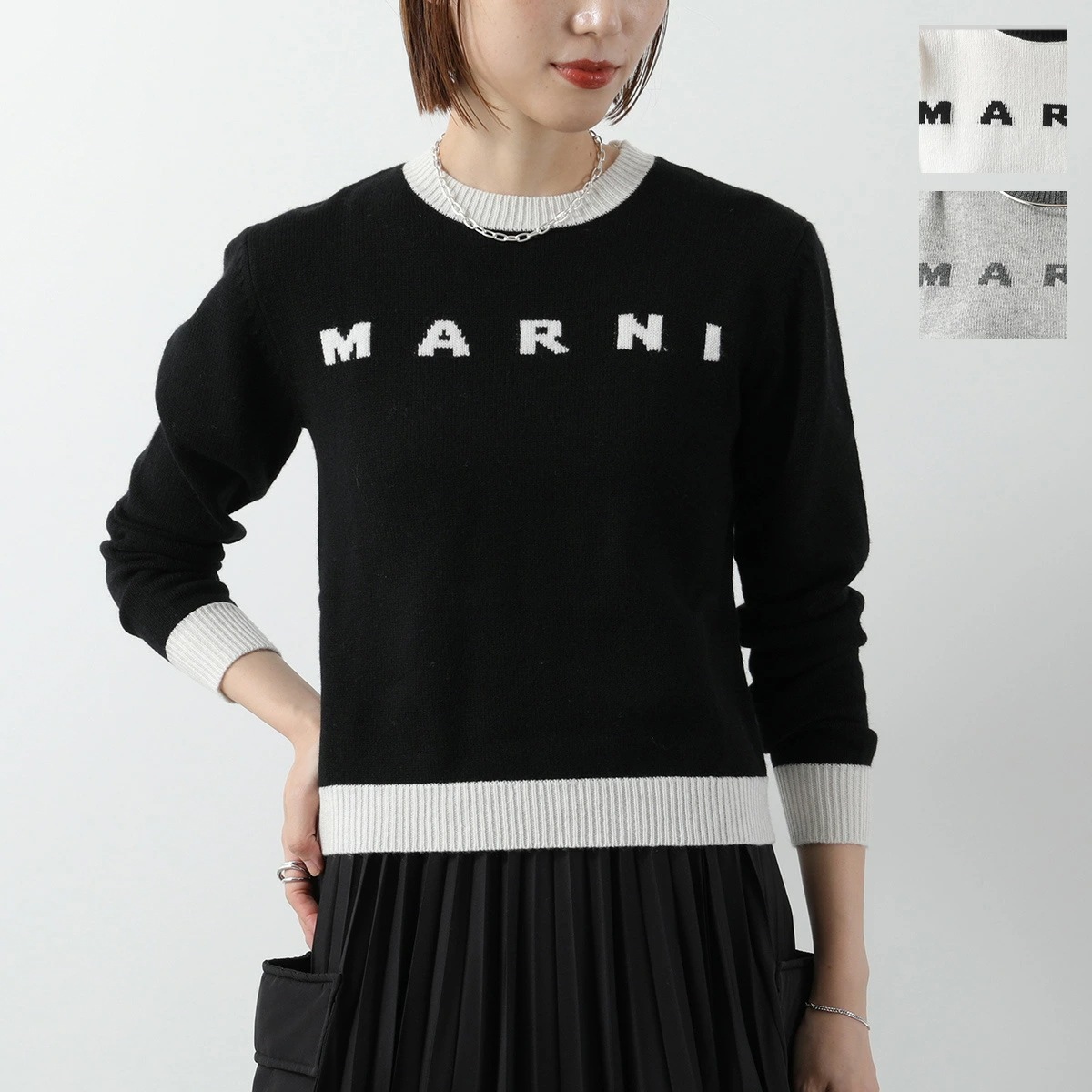 MARNI KIDS マルニ キッズ セーター M00993 M00ML レディース ガールズ ニット ロゴ 長袖 クルーネック カシミヤ混ウール カラー4色