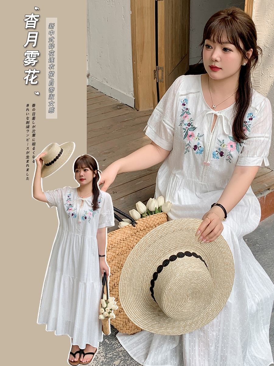 【ぽちゃまに】 夏新品 お姫様 ロングワンピース 大きいサイズ 体型カバー 刺繍 花柄 レディース ワンピース メガ割
