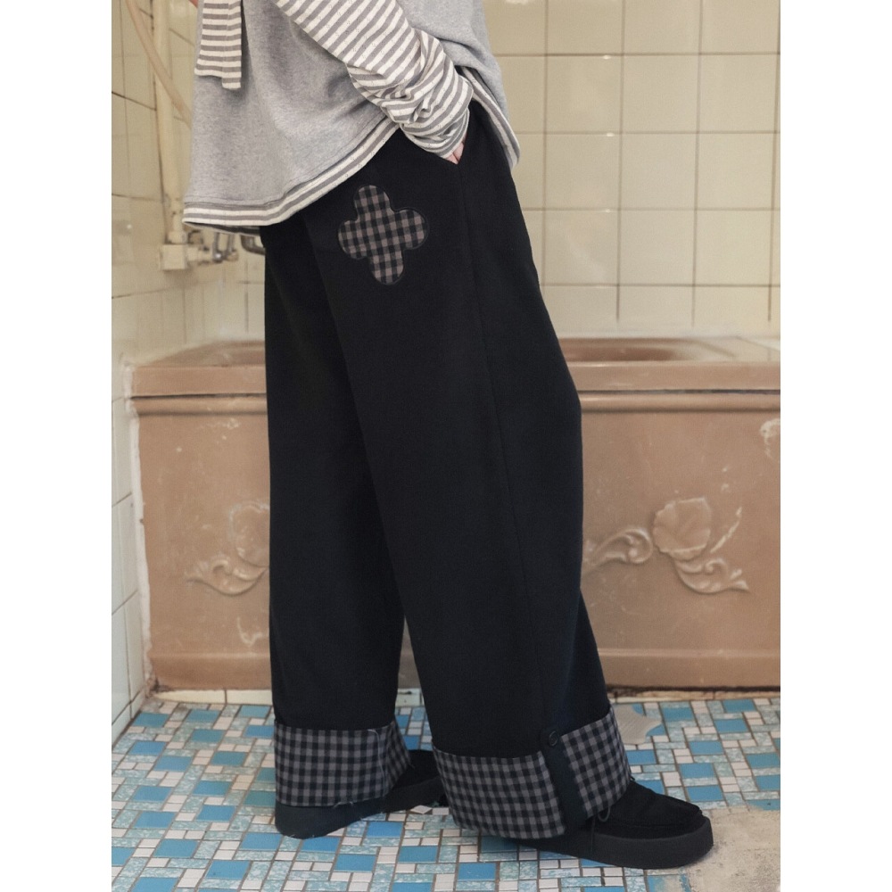 fazed チェック折りたたみフリースパンツブラック