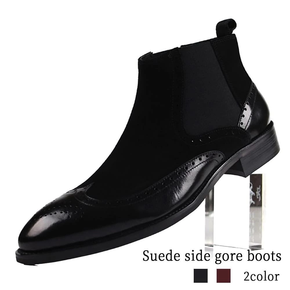 ビジネスシューズ メンズ スエードサイドゴアブーツ 本革 スニーカー 革 厚底 人気 レザー 靴 滑らない 歩きやすい 夏 秋 カジュアル 走れる ブランド おすすめ 紐 革靴 ショートブーツ ブーツ