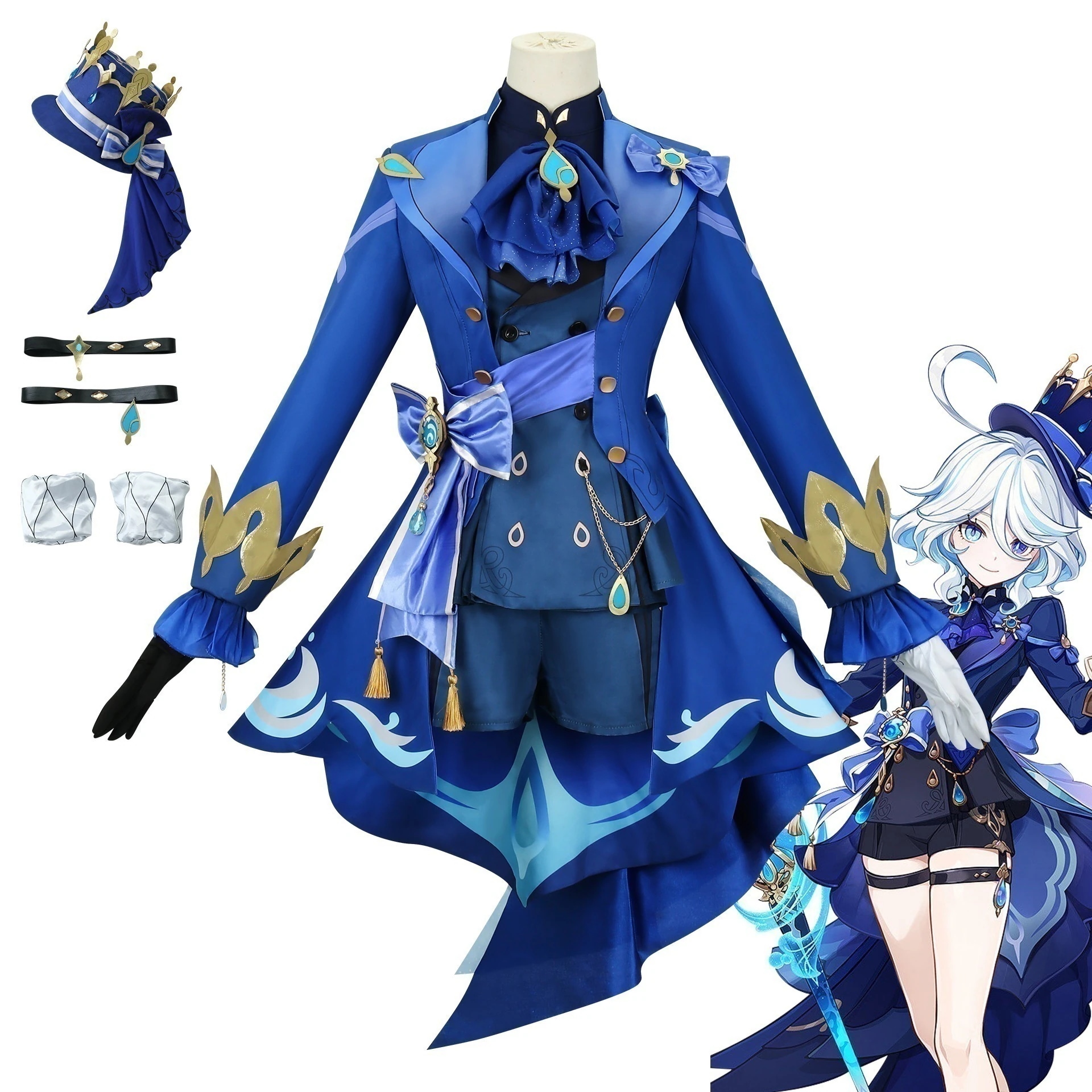 元神芙カルロスコスプレ楓丹黒水神荒属性芙寧娜二次元cos服セット