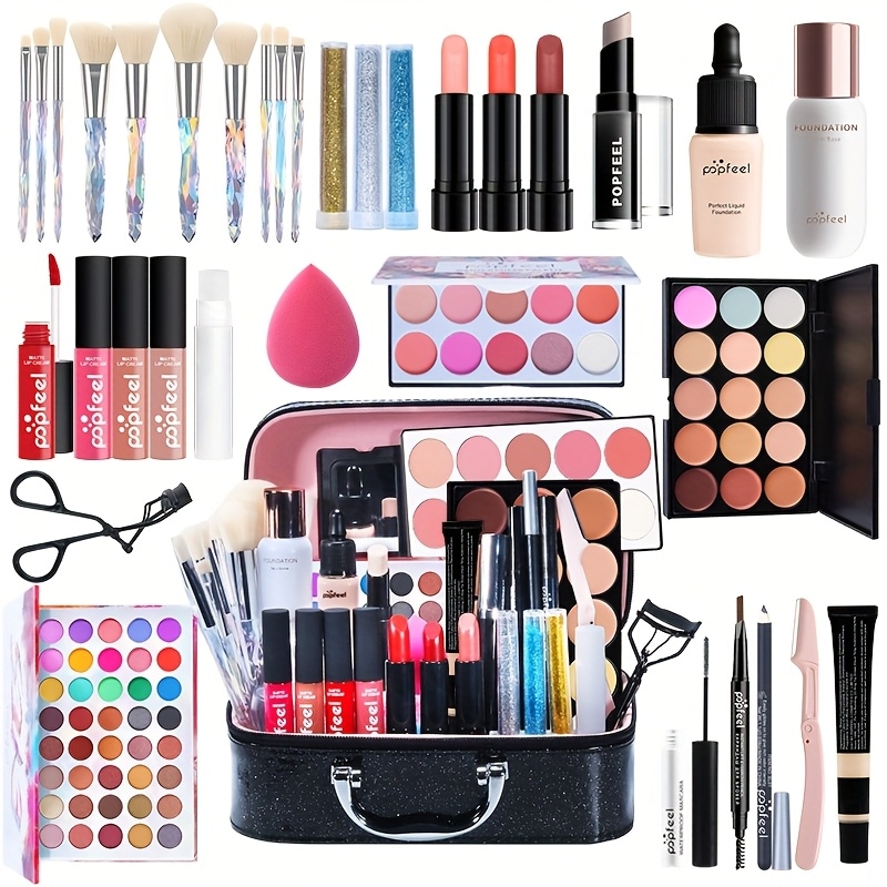 POPFEEL マルチファンクショナル メイクアップボックス ミラー付き ツール アイシャドウ ブラッシュ リップスティック パウダーブラシセット 母の日ギフト