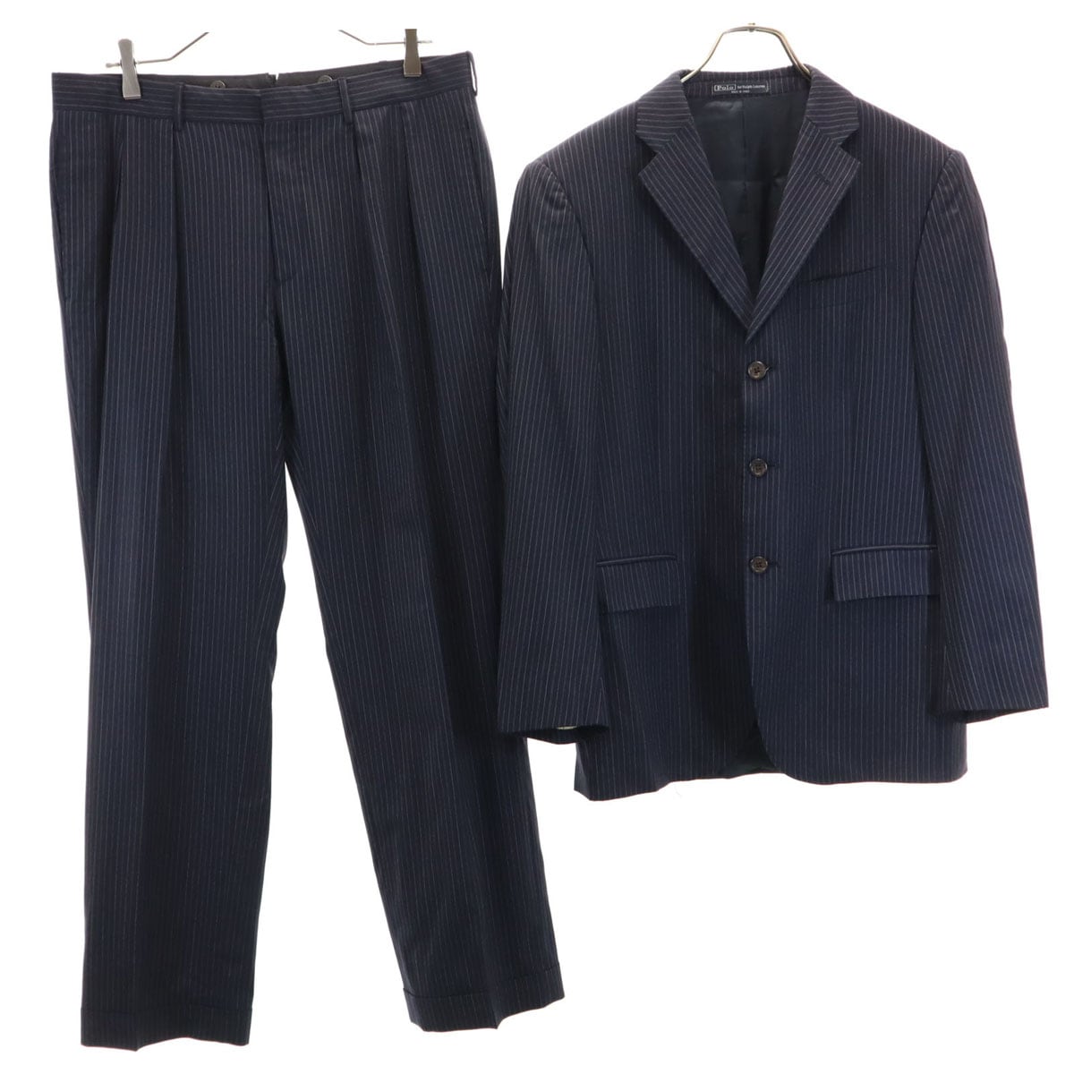 Polo by Ralph Lauren ポロバイラルフローレン イタリア製 ストライプ柄 スーツ 上下セットアップ 38S ネイビー メンズ 古着