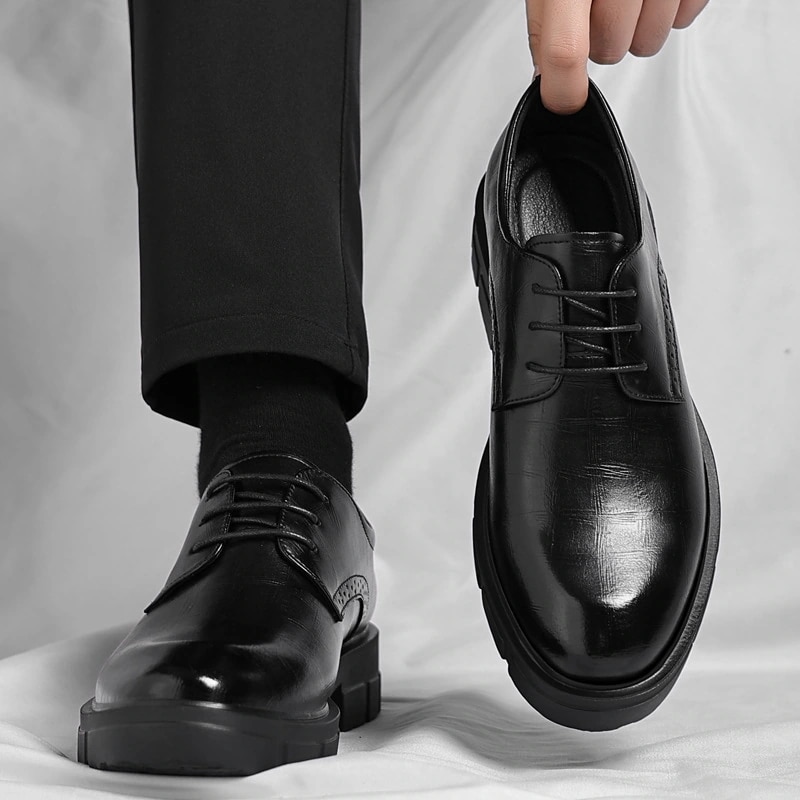 ビジネスフォーマルレザーシューズベルベット付き仕事用シューズ8CM身長アップメンズレザーシューズ身長アップシューズ10CMメンズシューズ