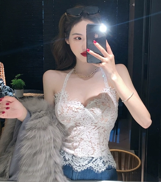 トップス インナー キャミソール ミニ ミニ丈 ショート ショート丈 袖なし ノースリーブ ホルターネック スリム タイト 細身 レース リボン バックリボン 薄手 雰囲気 かわいい きれいめ 14,560円