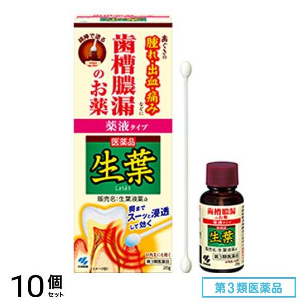 第３類医薬品 生葉(しょうよう)液薬 薬液タイプ 20g+綿棒(約15cm)30本 60回分 10個セット