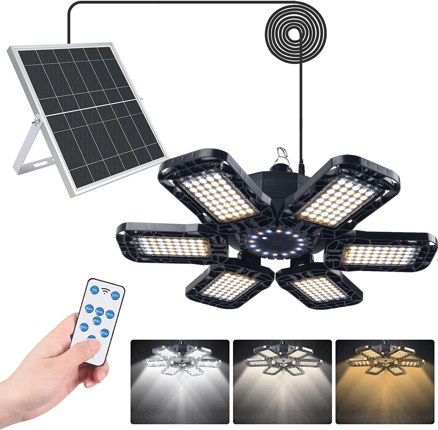 ソーラーライト 屋外 防水 分離型 led センサーライト 6ヘッド 1800ルーメン 6面発光 昼夜自動点灯 3色温モード 4作業モード 高輝度 人感センサー 防犯 ガーデン 地 74006 5,880円