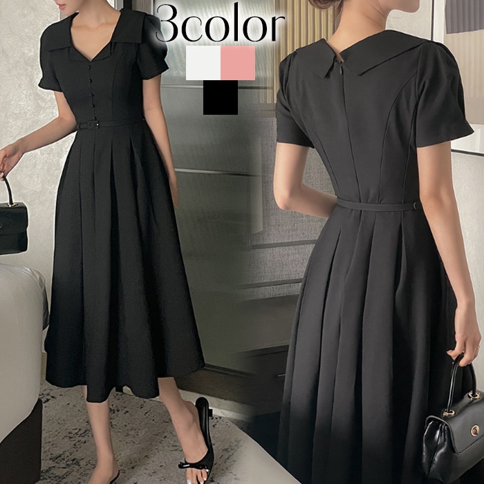 ワンピース 結婚式 夏 パーティードレス ベルト付き お呼ばれ