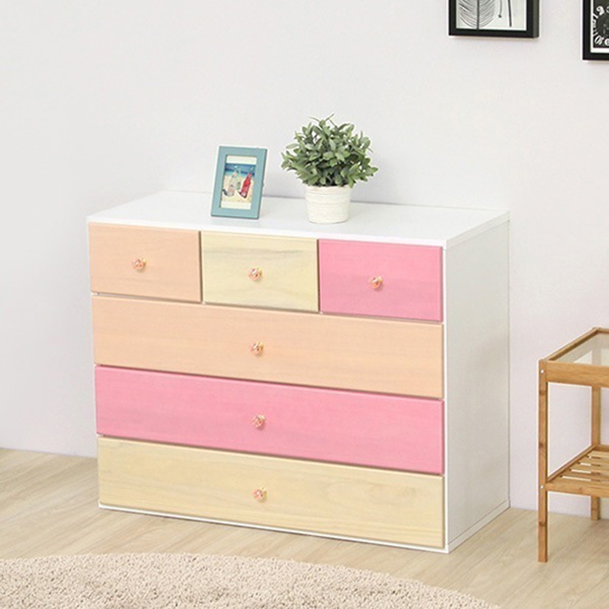 オシャレに可愛く収納 リビング用ローチェスト 4段 幅90cm 天然木 桐 日本製