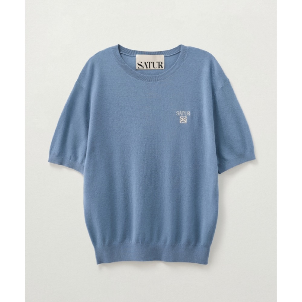 SATUR ライトウェイトクルーネックハーフニットブルー