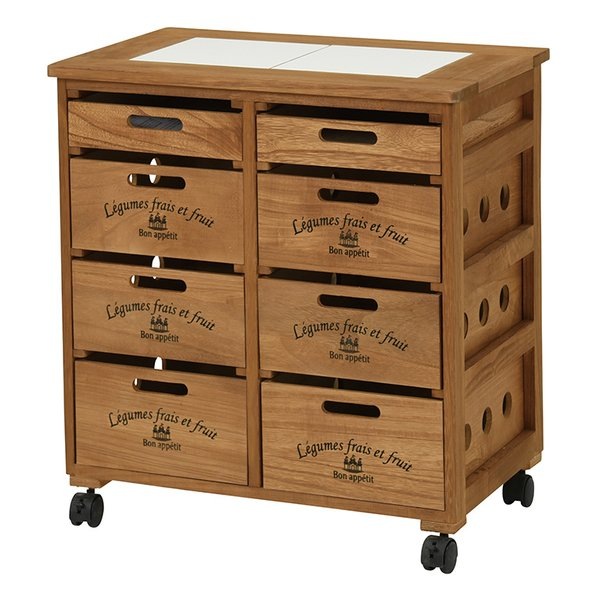 ストッカー ライトブラウン・4段×2列 幅56cm キャスター付き 収納ラック MUD-6734LBR